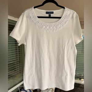White Embroidered Short Sleeve Top